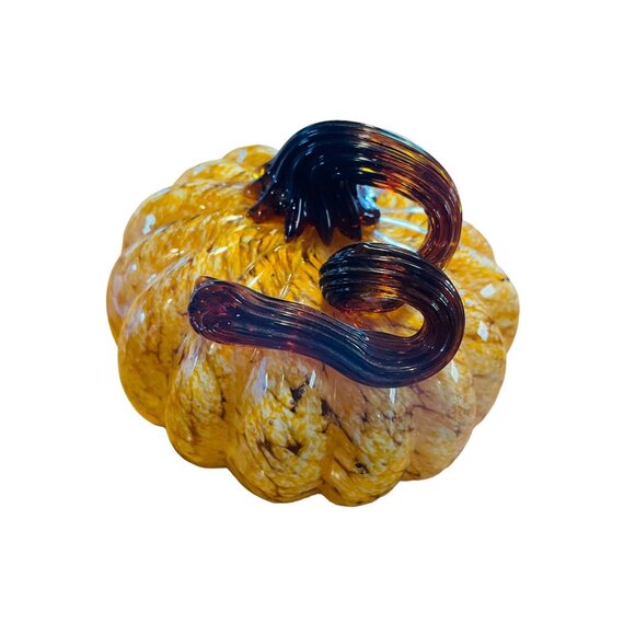 Handcrafted Glass Pumpkin Decor Autumn Harvest Carmel Home Accent Brown 5 1/2" - Picture 8 of 8